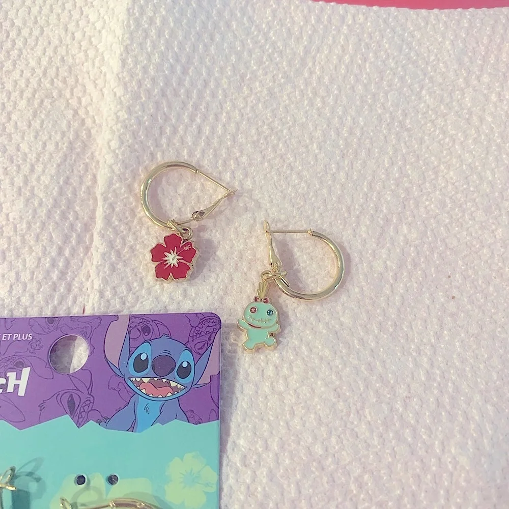 DISNEY Stitch Gold Hoop Earrings Charm kids Jewelry NEW NWT